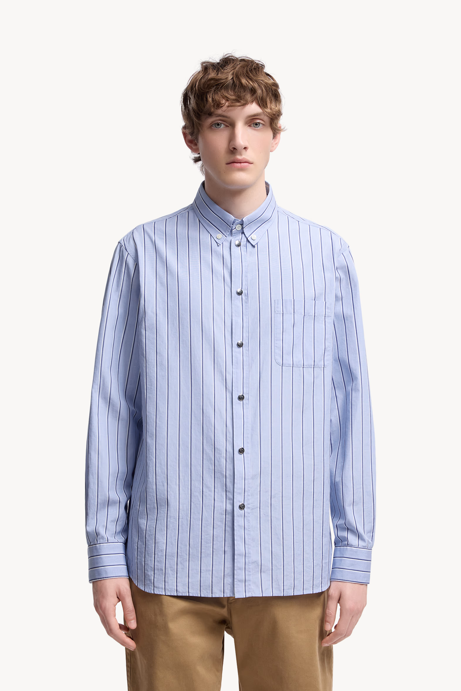 Striped Oxford Cotton Long Sleeve Shirt Men Light Blue Moncler 3